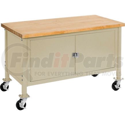 249218TN by GLOBAL INDUSTRIAL - Global Industrial&#153; 72 x 30 Mobile Workbench - Security Cabinet - Maple Block Safety Edge Tan