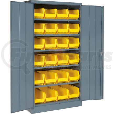 500439 by GLOBAL INDUSTRIAL - Locking Storage Cabinet 36"W X 18"D X 72"H With 24 Yellow Stacking Bins and 6 Shelving Assembled