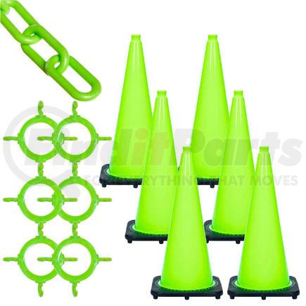 93214-6 by GLOBAL INDUSTRIAL - Mr. Chain 93214-6 Traffic Cone & Chain Kit - Safety Green, 93214-6