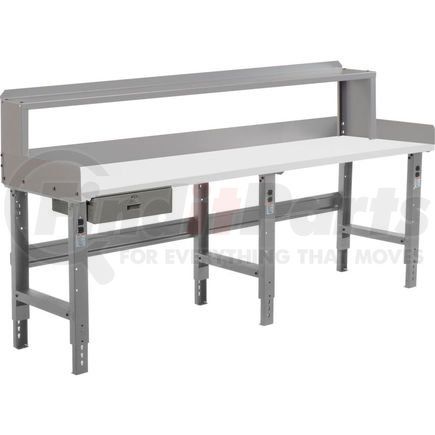 318738 by GLOBAL INDUSTRIAL - Global Industrial&#153; 96 x 30 Adj Height Workbench w/Drawer & Riser, Laminate Square Top - Gray