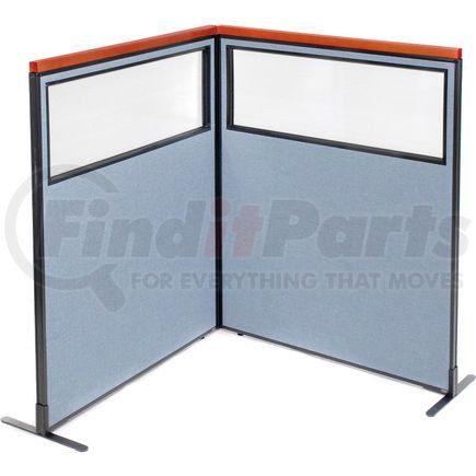 695017BL by GLOBAL INDUSTRIAL - Interion&#174; Deluxe Freestanding 2-Panel Corner Divider w/Partial Window 48-1/4"W x 61-1/2"H Blue