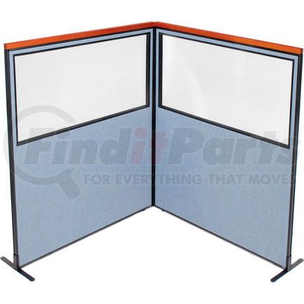 695100BL by GLOBAL INDUSTRIAL - Interion&#174; Deluxe Freestanding 2-Panel Corner Divider w/Partial Window 60-1/4"W x 73-1/2"H Blue