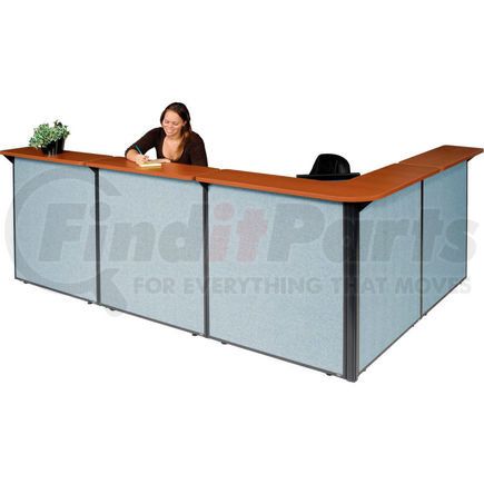 249011CB by GLOBAL INDUSTRIAL - Interion&#174; L-Shaped Reception Station, 116"W x 80"D x 44"H, Cherry Counter, Blue Panel