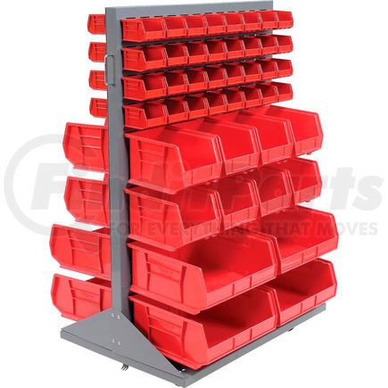 500164RD by GLOBAL INDUSTRIAL - Global Industrial&#153; Mobile Double Sided Floor Rack - 88 Red Stacking Bins 36 x 54