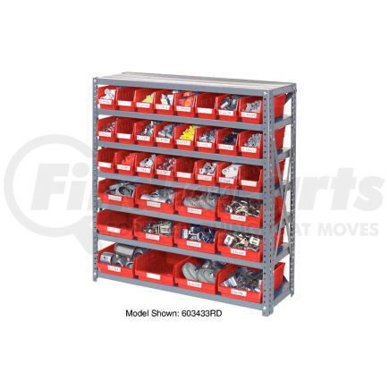 603431RD by GLOBAL INDUSTRIAL - Global Industrial&#153; Steel Shelving with 24 4"H Plastic Shelf Bins Red, 36x12x39-7 Shelves