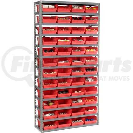 603439RD by GLOBAL INDUSTRIAL - Global Industrial&#153; Steel Shelving with 48 4"H Plastic Shelf Bins Red, 36x12x72-13 Shelves