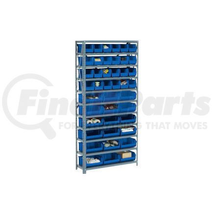 603250BL by GLOBAL INDUSTRIAL - Global Industrial&#153; Steel Open Shelving with 30 Blue Plastic Stacking Bins 11 Shelves - 36x12x73