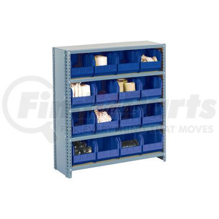 603264BL by GLOBAL INDUSTRIAL - Global Industrial&#153; Steel Closed Shelving - 12 Blue Plastic Stacking Bins 5 Shelves - 36x18x39