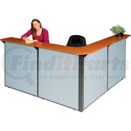 249009CB by GLOBAL INDUSTRIAL - Interion&#174; L-Shaped Reception Station, 80"W x 80"D x 44"H, Cherry Counter, Blue Panel