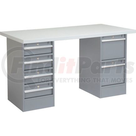 319048 by GLOBAL INDUSTRIAL - Global Industrial&#153; 72 x 30 Pedestal Workbench - 6 Drawers, Plastic Laminate Square Edge - Gray