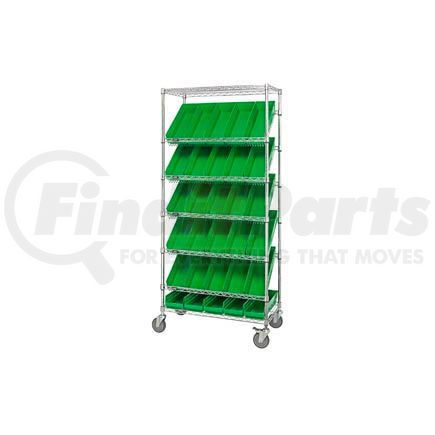 269003GN by GLOBAL INDUSTRIAL - Global Industrial&#153; Easy Access Slant Shelf Chrome Wire Cart 30 4"H Shelf Bins Green 36Lx18Wx74H