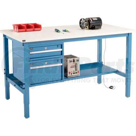 319231BL by GLOBAL INDUSTRIAL - Global Industrial&#153; 60"W x 30"D Production Workbench - ESD Square Edge - Drawers & Shelf - Blue