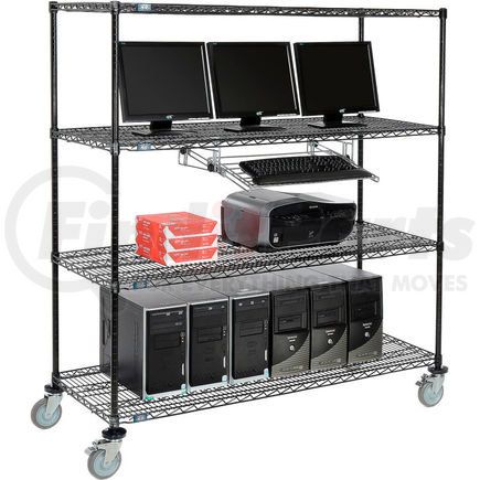 250197BK by GLOBAL INDUSTRIAL - Nexel&#153; 4-Shelf Mobile Wire Computer LAN Workstation w/ Keyboard Tray, 60"W x 24"D x 69"H, Black