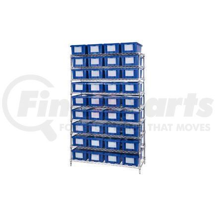 269013BL by GLOBAL INDUSTRIAL - Global Industrial&#153; Chrome Wire Shelving With 36 6"H Nest & Stack Shipping Totes Blue, 48x18x74