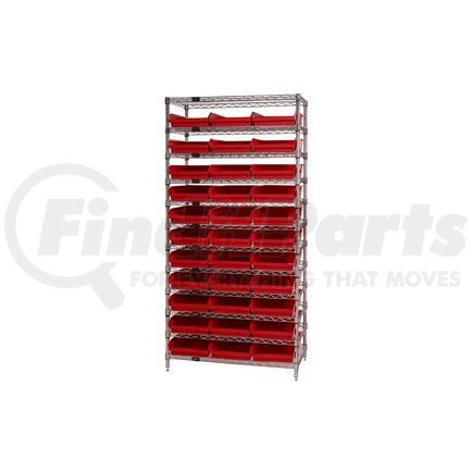 268971RD by GLOBAL INDUSTRIAL - Global Industrial&#153; Chrome Wire Shelving with 33 4"H Plastic Shelf Bins Red, 36x14x74