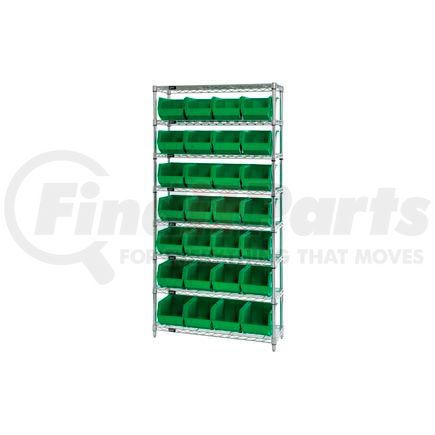 268926GN by GLOBAL INDUSTRIAL - Chrome Wire Shelving With 28 Giant Plastic Stacking Bins Green, 36x14x74