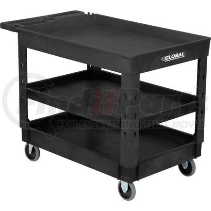 800341 by GLOBAL INDUSTRIAL - Global Industrial&#153; Tray Top Plastic Utility Cart, 3 Shelf, 44"Lx25-1/2"W, 5" Casters, Black