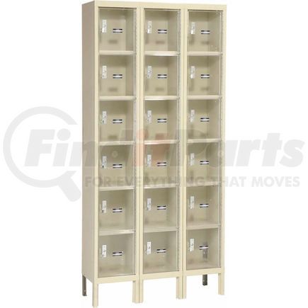 B2318166 by GLOBAL INDUSTRIAL - Global Industrial&#153; Six Tier 18 Door Clear View Locker, 12"Wx12"Dx12"H, Tan, Assembled