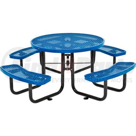277150BL by GLOBAL INDUSTRIAL - Picnic Table - 46", Round, Expanded Metal, Blue, Black Steel Frame, 4 Seats, Standard