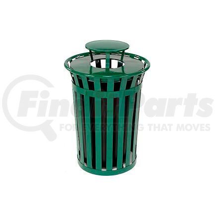 260804GN by GLOBAL INDUSTRIAL - Global Industrial&#153; Outdoor Slatted Steel Trash Can With Rain Bonnet Lid, 36 Gallon, Green