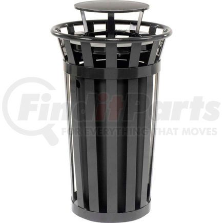 260803BK by GLOBAL INDUSTRIAL - Global Industrial&#153; Outdoor Slatted Steel Trash Can With Rain Bonnet Lid, 24 Gallon, Black