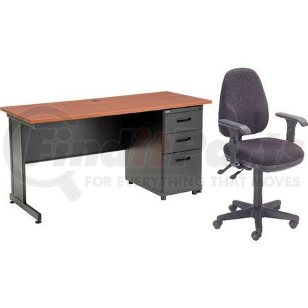 670073CH-B1 by GLOBAL INDUSTRIAL - Interion&#174; Office Desk and Fabric Chair Bundle with 3 Drawer Pedestal - 60" x 24" - Cherry