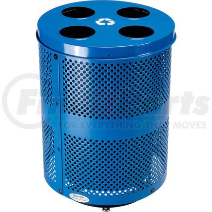 641368RBLD by GLOBAL INDUSTRIAL - Global Industrial&#153; Deluxe Outdoor Perforated Steel Recycling Can W/Multi-Stream Lid,36 Gal,Blue