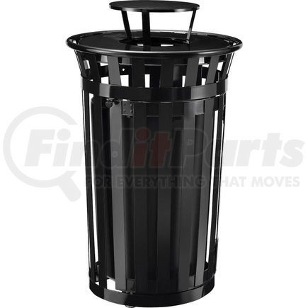 261941BK by GLOBAL INDUSTRIAL - Global Industrial&#153; Outdoor Slatted Steel Trash Can W/Access Door & Rain Bonnet Lid,36 Gal,Black