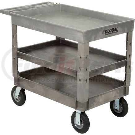 800330 by GLOBAL INDUSTRIAL - Global Industrial&#153; Tray Top Plastic Utility Cart, 3 Shelf, 44"Lx25-1/2"W, 8" Casters, Gray