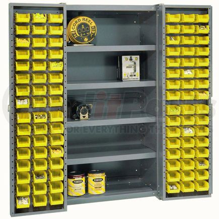 662152YL by GLOBAL INDUSTRIAL - Global Industrial&#153; Bin Cabinet Deep Door 96 YL Bin, Shelves, 16 Ga Unassembled Cabinet 38x24x72