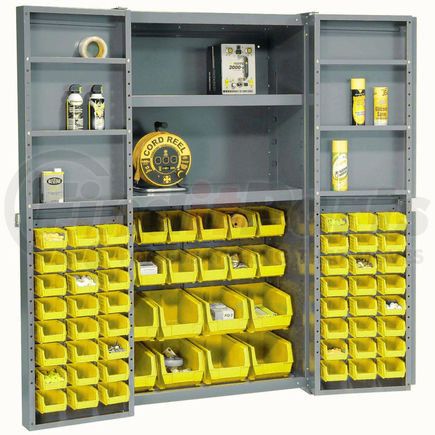 662138YL by GLOBAL INDUSTRIAL - Global Industrial&#153; Bin Cabinet Deep Door, 68 YL Bins, Shelves, 16 Ga Assembled Cabinet 38x24x72