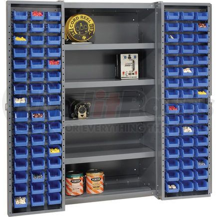 662141BL by GLOBAL INDUSTRIAL - Global Industrial&#153; Bin Cabinet Deep Door, 96 BL Bin, Shelves, 16 Ga. Assembled Cabinet 38x24x72