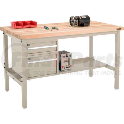 319268TN by GLOBAL INDUSTRIAL - Global Industrial&#153; 96"W x 30"D Production Workbench - Maple Square Edge - Drawers & Shelf - Tan