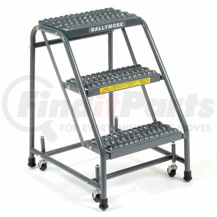 318G by BALLYMORE - Grip 16"W 3 Step Steel Rolling Ladder 10"D Top Step - 318G