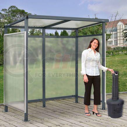 493404BKP by GLOBAL INDUSTRIAL - Global Industrial&#153; Bus Smoking Shelter Flat Roof Open Front W/Blk 5 Gal.Ashtray 6'5"x3'8"x7'