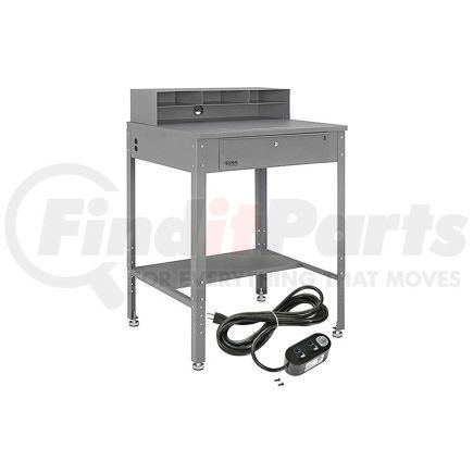 319392AKIT by GLOBAL INDUSTRIAL - Shop Desk - Open Leg, Flat Surfaced, with Riser & Outlets, 34.5" W x 30" D, Gray