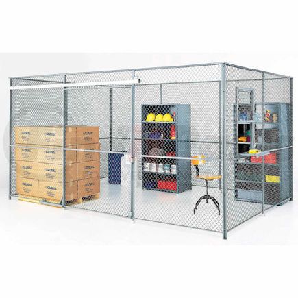 180360A by GLOBAL INDUSTRIAL - Global Industrial&#8482; Wire Mesh Partition Security Room 10x10x10 with Roof - 3 Sides w/ Window