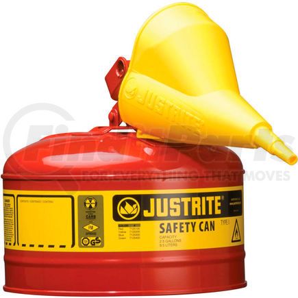 7125110 by JUSTRITE - Justrite&#174; Safety Can Type I-2-1/2 Gallon Galvanized Steel with Funnel, Red, 7125110