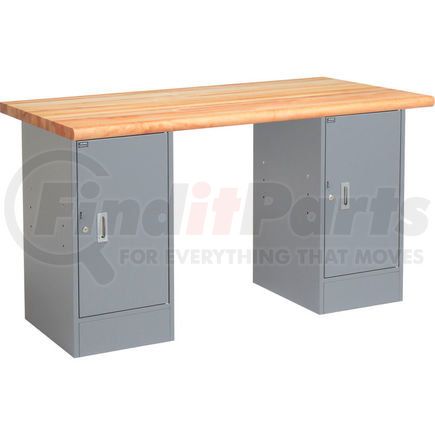 607659 by GLOBAL INDUSTRIAL - Global Industrial&#153; 72 x 30 Pedestal Workbench - 2 Cabinets, Maple Block Safety Edge - Gray