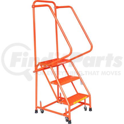 H318P-O by BALLYMORE - Perforated 16"W 3 Step Steel Rolling Ladder 10"D Top Step W/ Handrails - Orange - H318P-O