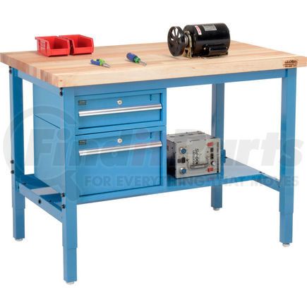 319272BL by GLOBAL INDUSTRIAL - Global Industrial&#153; 96 x 36 Production Workbench - Maple Square Edge - Drawers & Shelf - Blue