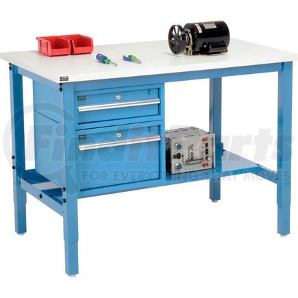 319274BL by GLOBAL INDUSTRIAL - Global Industrial&#153; 96"W x 36"D Production Workbench - ESD Square Edge - Drawers & Shelf - Blue