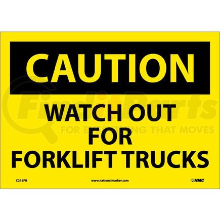 C-215PB by NATIONAL MARKER COMPANY - Safety Signs - Caution Watch Out Forklift Trucks - Vinyl 10"H X 14"W