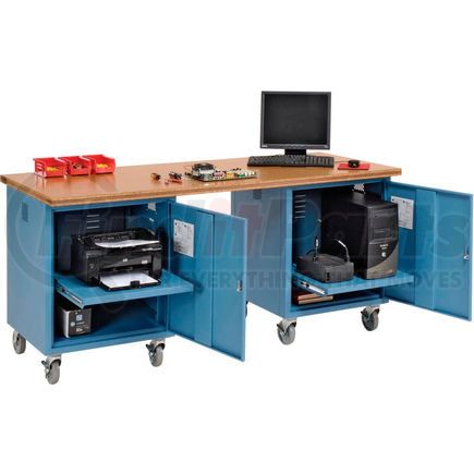 318647BL by GLOBAL INDUSTRIAL - Global Industrial&#153; 72 x 30 Shop Top Square Edge Mobile Pedestal Workbench Blue