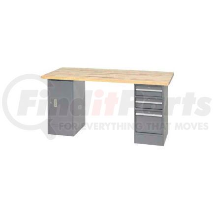 319030 by GLOBAL INDUSTRIAL - Global Industrial&#153; 96 x 30 Pedestal Workbench - 2 Drawers and Cabinet, Maple Square Edge - Gray