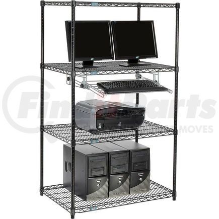 695395BK by GLOBAL INDUSTRIAL - Nexel&#153; 4-Shelf Wire Computer LAN Workstation With Keyboard Tray, Black, 36"W x 24"D x 63"H