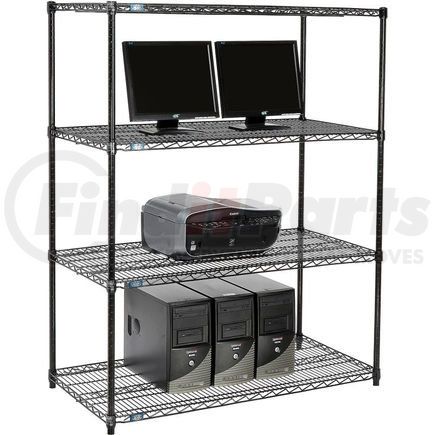 695408BK by GLOBAL INDUSTRIAL - Nexel&#153; 4-Shelf Wire Computer LAN Workstation, 48"W x 24"D x 63"H, Black