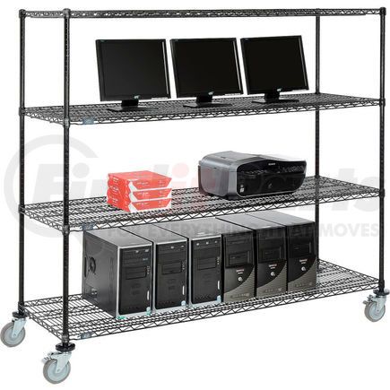 695424BK by GLOBAL INDUSTRIAL - Nexel&#153; 4-Shelf Mobile Wire Computer LAN Workstation, 72"W x 24"D x 69"H, Black