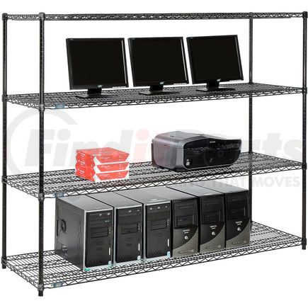 695422BK by GLOBAL INDUSTRIAL - Nexel&#153; 4-Shelf Wire Computer LAN Workstation, 72"W x 24"D x 63"H, Black