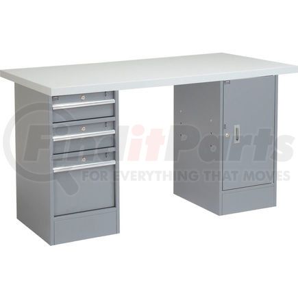 318861 by GLOBAL INDUSTRIAL - Global Industrial&#153; 96 x 30 Pedestal Workbench - 3 Drawers & Cabinet, Laminate Square Edge Gray